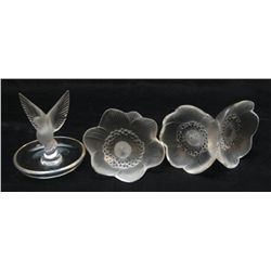 LALIQUE FRENCH CRYSTAL FLOWERS AND DOVE