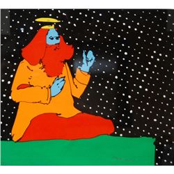 PETER MAX FRAMED LITHOGRAPH OF BEARDED MAN