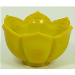 CHINESE YELLOW PEKING LOTUS FORM GLASS BOWL
