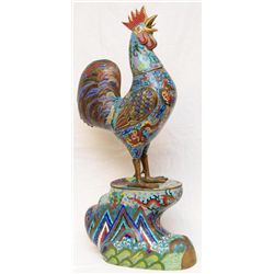 CHINESE CLOISONNE ENAMELED ROOSTER 39"