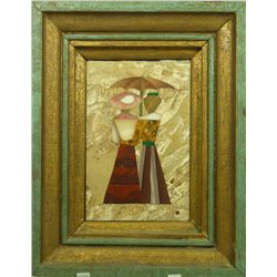 ITALIAN PIETRA DURA STONE INLAY PLAQUE OF WOMEN