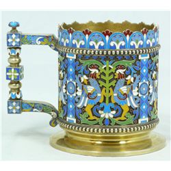 RUSSIAN SILVER ENAMEL HANDLED EAGLES CUP