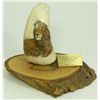 Image 1 : POLYCHROMED SCRIMSHAW ON WOOD BASE OF LION