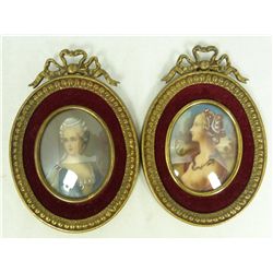 PAIR OF FRENCH OIL PAINTINGS ON OVAL PLAQUES
