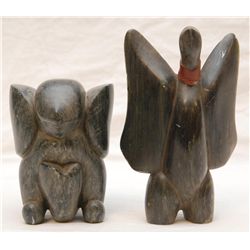 TWO CARVED INUIT NATIVE AMERICAN BIRD SCULPTURES