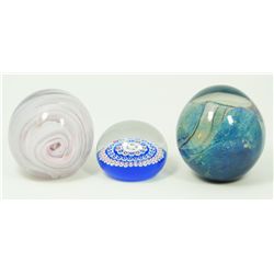 3 ASSORTED GLASS PAPERWEIGHTS