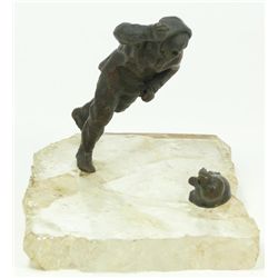 ANTIQUE EUROPEAN BRONZE SCULPTURE ON ROCK CRYSTAL