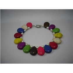 150CTW MULTICOLOR TURQUISE AND PEARL BRACELET