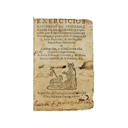 1610. LIBRO: (RELIGION). ESCHIO, NICOLAS: EXERCICIOS REVELADOS AL VENERABLE NICOLAS ESCHIO. Traduzid