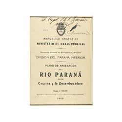 1922. MAPA: (ARGENTINA). PLANO DE NAVEGACION Y PUERTOS. [MAPA DEL RIO PARANA]. Republica Aargentina: