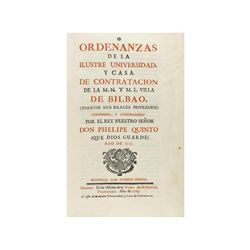 1769. LIBRO: (BILBAO). ORDENANZAS DE LA ILUSTRE UNIVERSIDAD Y CASA DE CONTRATACIÓN DE LA M. N. Y M. 