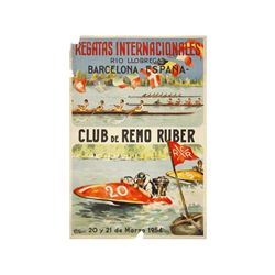 REGATAS INTERNACIONALES RIO LLOBREGAT. CLUB DE REMO RUBER. 1954. 74x53 cm. (29x21 in.). Litografía. 