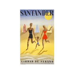 SANTANDER CIUDAD DE VERANO. 1942. 100x62 cm. (40x24 in.). Litografía. A. Entelado. TURISMO. ESPAÑA.
