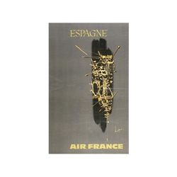 ESPAGNE, AIR FRANCE. MATHIEU. (1950 CA.). 100x70cm. (40x27in.). Litografía. A-. Entelado. AVIACIÓN.