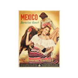 MEXICO AEROVIAS GUEST. 1950 ca. 94x70 cm. (37x27,5 in.). B. TURISMO. Pequeñas rasgaduras en los márg
