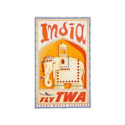 INDIA FLY TWA. KLEIN, DAVID. 1960 ca. 101,7x64 cm.  (40x25,2 in.). Litografía. A. TURISMO.