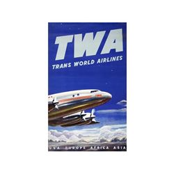 TWA TRANS WORLD AIRLINES. 1950 ca. 101,5x63,5 (40x25 in.). Litografía. A -. PUBLICIDAD-AVIACION.