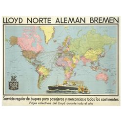 LLOYD. NORTE ALEMAN. BREMEN. (1920 CA.). 122x92,5cm. (48x36,5in.). Litografía. A-. Entelado. BARCOS 