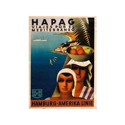 HAPAG. VIAJES POR EL MEDITERRANEO. (1930 CA.). 83x60cm. (32,6x23,6in.). Litografía. B+. Rozaduras en