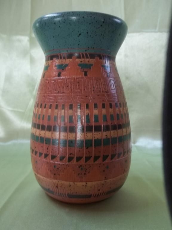 Navajo Painted Etched Red Clay Vase