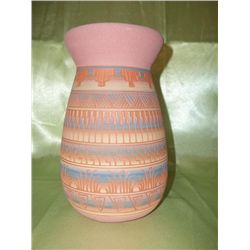 Navajo Painted & Etched Red Clay Vase