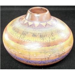 Navajo Painted & Etched Horsehair Red Clay Jar