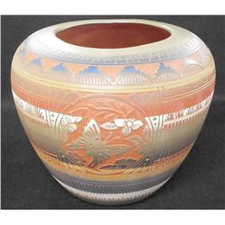 Large Navajo Butterfly Painted & Etched Vase
