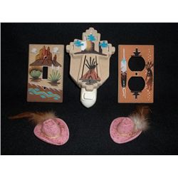 Sand Painted Electric Decor & 2 Cowboy Hat Magnets