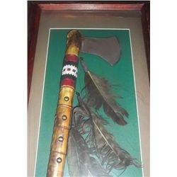 Leather Wrapped War Axe In Hanging Display Case