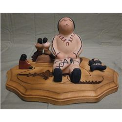 Ceramic Native Storyteller w/Several Figurines