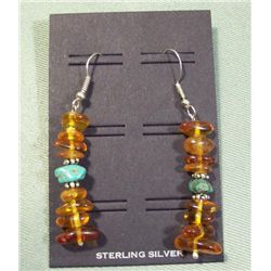 Sterling Silver Honey Amber & Turquoise Earrings