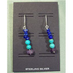 Lapis Lazuli, Turquoise & Amethyst Drop Earrings