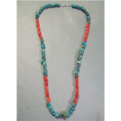 18" Coral & Turquoise Necklace