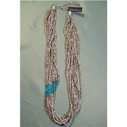 10 Strand Shell, Turquoise & Sterling Necklace