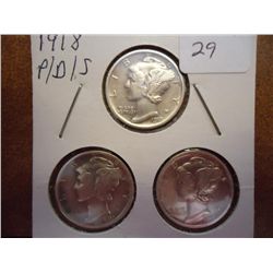 1918- P/D/S MERCURY DIMES