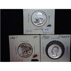 1960,61, & 62 WASHINGTON SILVER QUARTERS PROOF