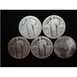 5 MOSTLY NO DATE STANDING LIBERTY QUARTERS