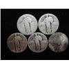 Image 1 : 5 MOSTLY NO DATE STANDING LIBERTY QUARTERS