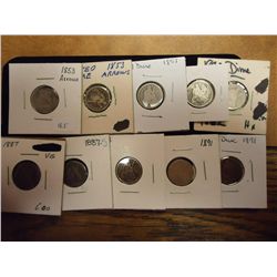 10 ASSORTED SEATED LIBERTY DIMES