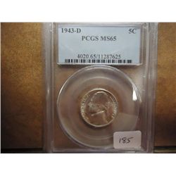 1943-D 35% SILVER JEFFERSON WAR NICKEL PCGS  MS65