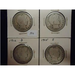 1904-O,10,12-D & 15-S BARBER HALF DOLLARS