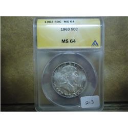 1963 FRANKLIN HALF DOLLAR ANACS MS64