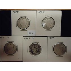 1897,99,1903-O,07-O & 08 BARBER QUARTERS