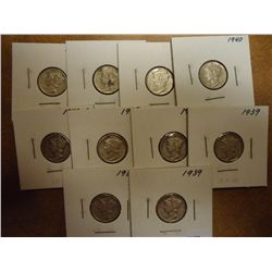 10 ASSORTED MERCURY DIMES