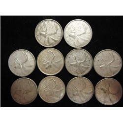 10 ASSORTED CANADA SILVER 25 CENTS