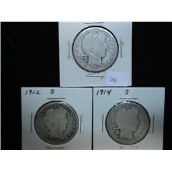 1911,12-S & 14-S BARBER HALF DOLLARS