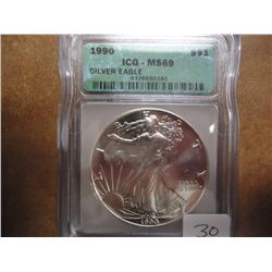 1990 AMERICAN SILVER EAGLE ICG MS69