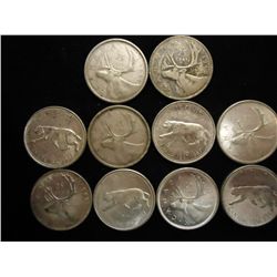 10 ASSORTED CANADA SILVER 25 CENTS