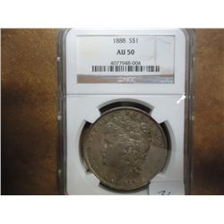 1888 MORGAN SILVER DOLLAR NGC AU50
