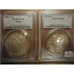 1879-O & 1882-O/S MORGAN SILVER $'S PCGS'S XF 40'S